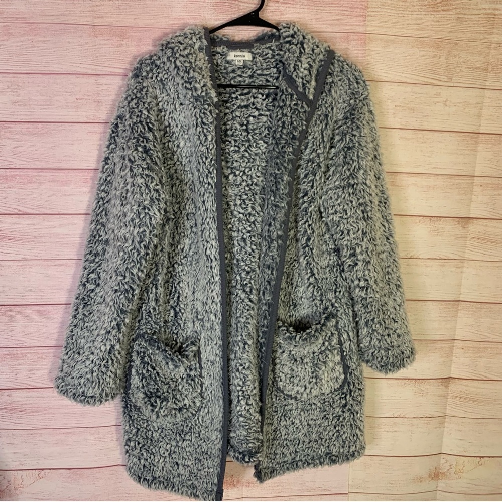 Kensie Fuzzy Soft Sherpa Open Front Hooded Cardigan Size S/M‎